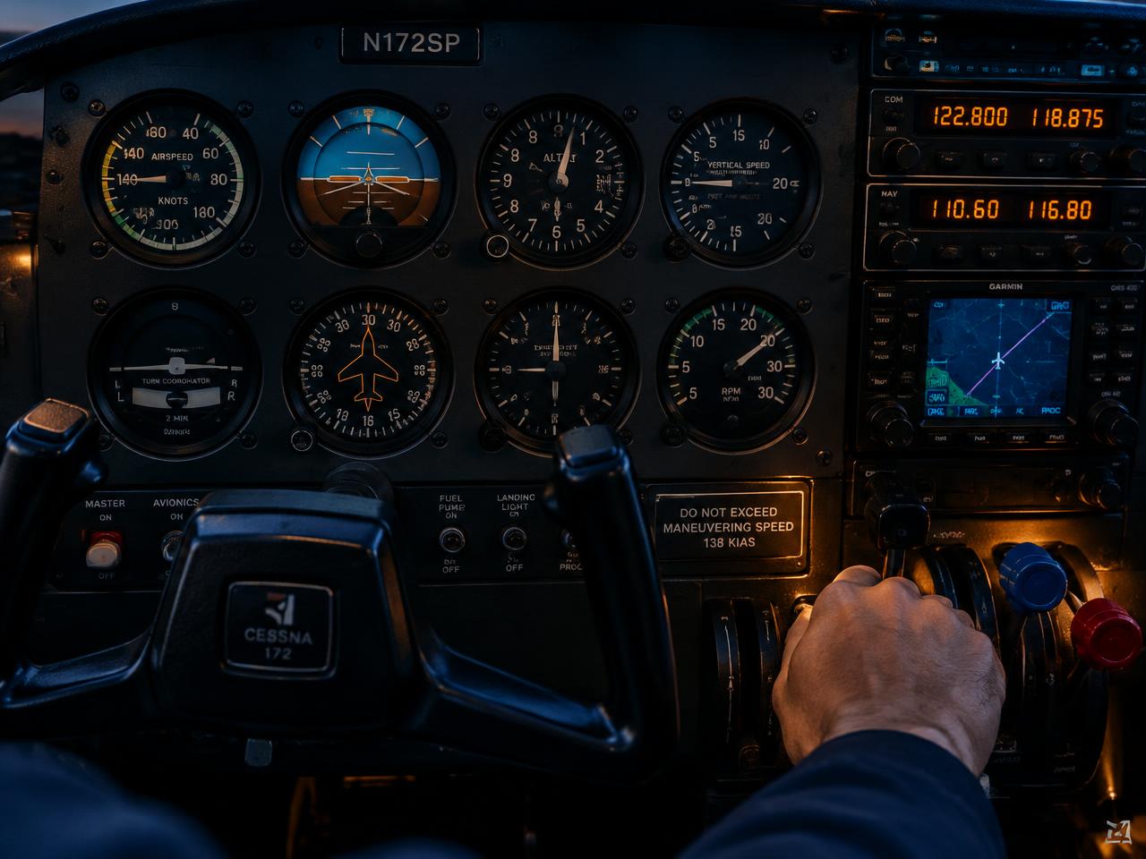 Panel de instrumentos de un Cessna 172